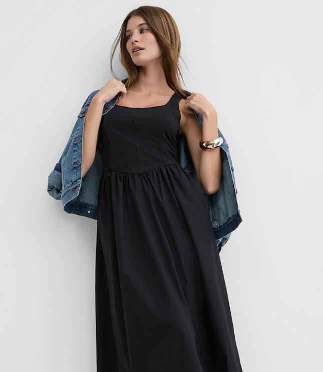 Tall Bustier Mixed Media Midi Pocket Dress