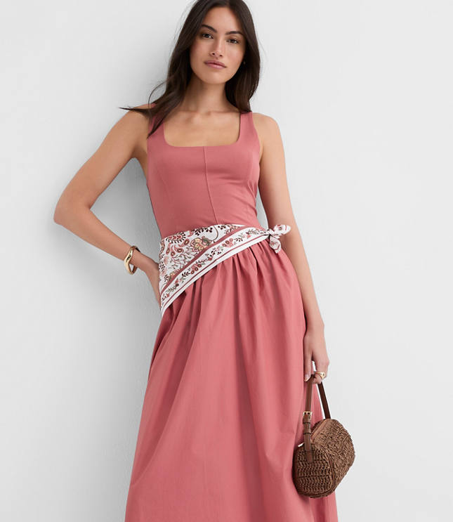 Tall Bustier Mixed Media Midi Pocket Dress