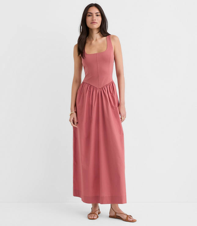 Tall Bustier Mixed Media Midi Pocket Dress