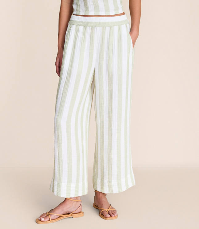 Lou & Grey Striped Triple Cloth Wide Leg Crop Pants