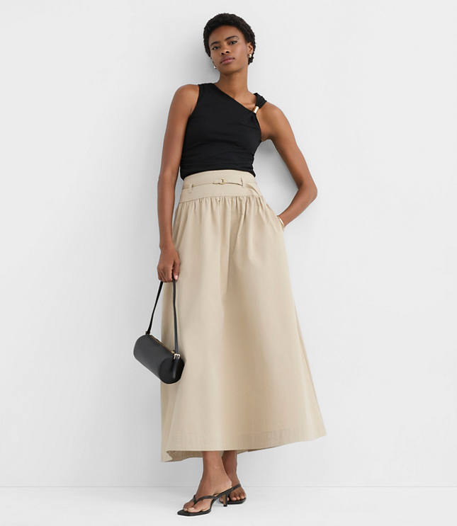 Petite Twill Belted Maxi Pocket Skirt