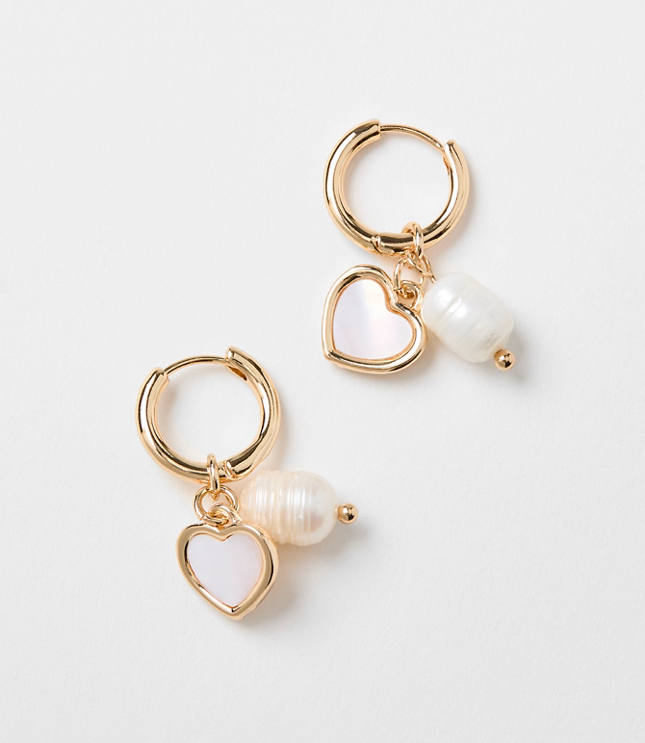 Pearlized Heart Cluster Hoop Earrings
