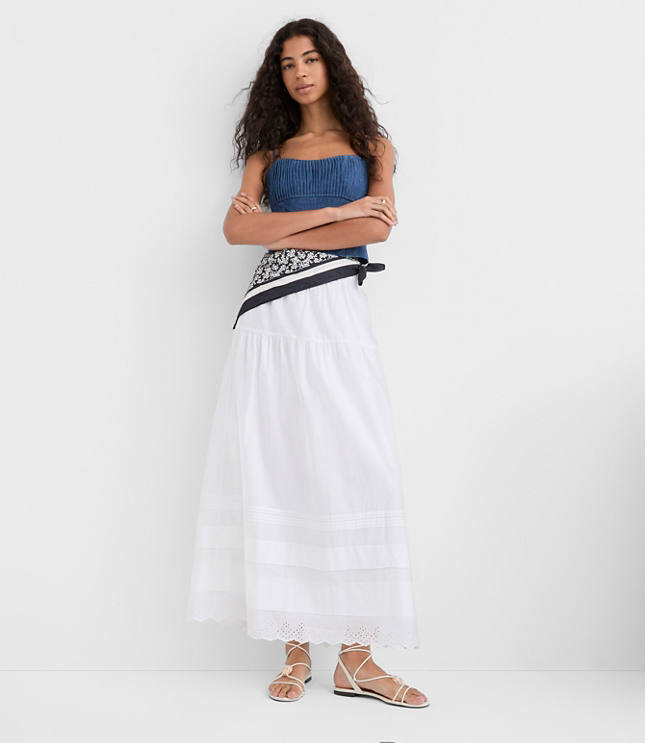 Scalloped Eyelet Pintucked Maxi Skirt carousel Product Image 1