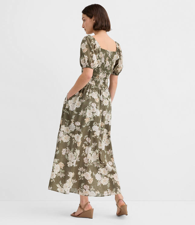 Floral Smocked Puff Sleeve Midi Dress