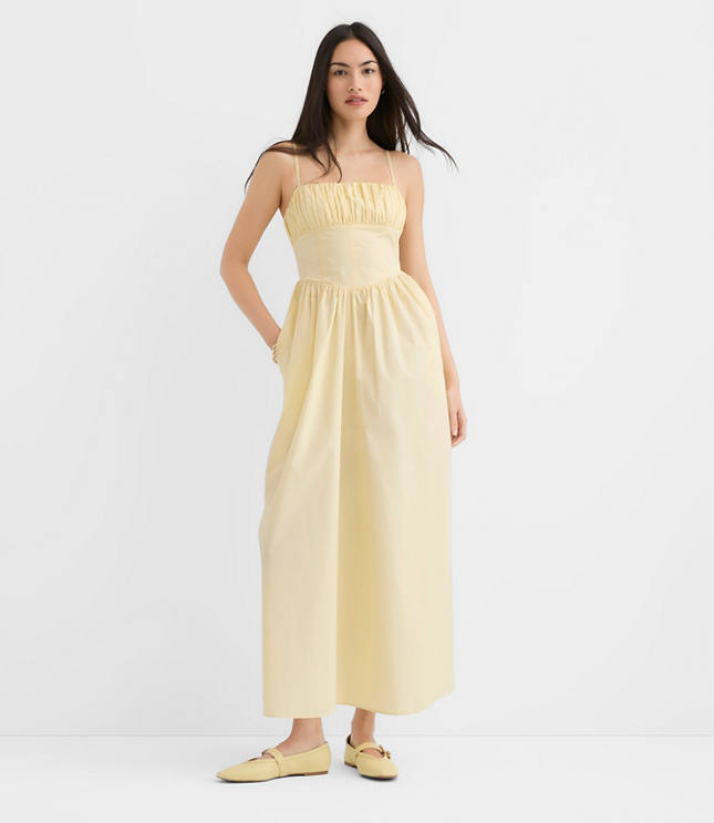 Petite Poplin Bustier Midi Pocket Dress