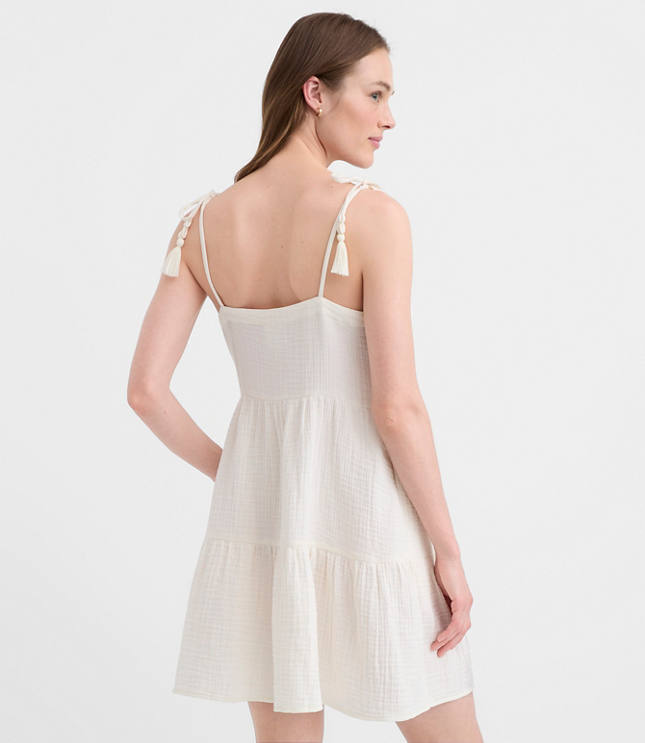 LOFT Beach Tie Strap Triple Cloth Mini Pocket Dress
