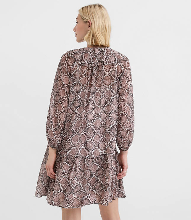 Petite Snake Print Ruffle Tie Neck Mini Dress
