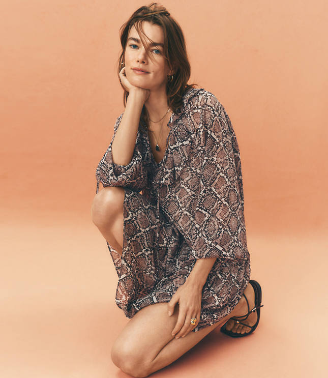 Petite Snake Print Ruffle Tie Neck Mini Dress
