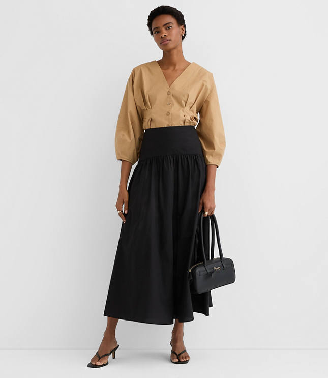 Petite Yoke Poplin Maxi Skirt