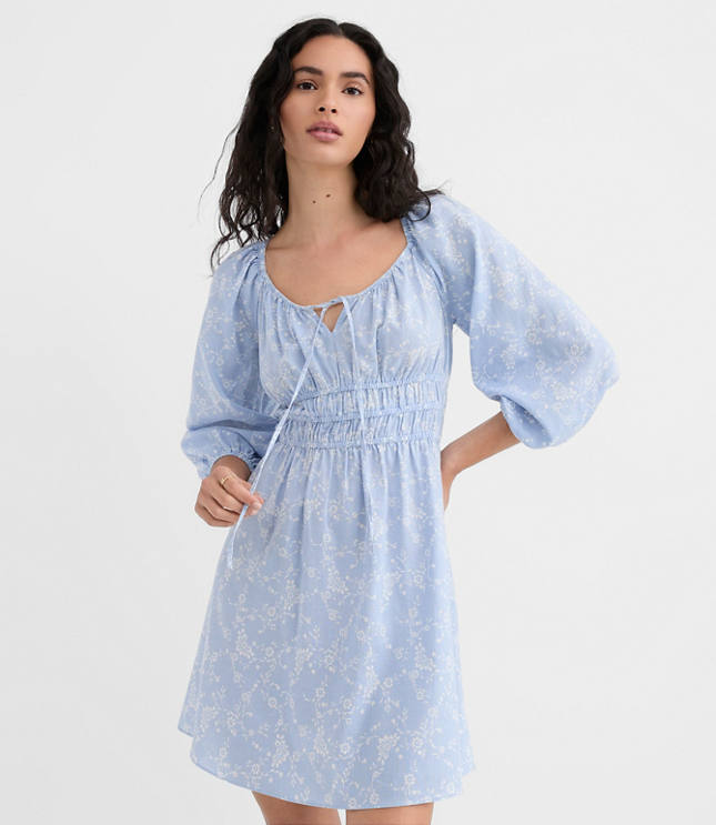 Bouquet Linen Cotton Smocked Mini Dress