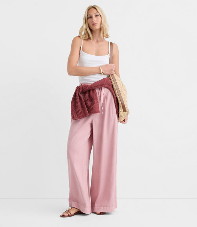Petite Tie Waist Pleated Palazzo Pants carousel Product Image 1