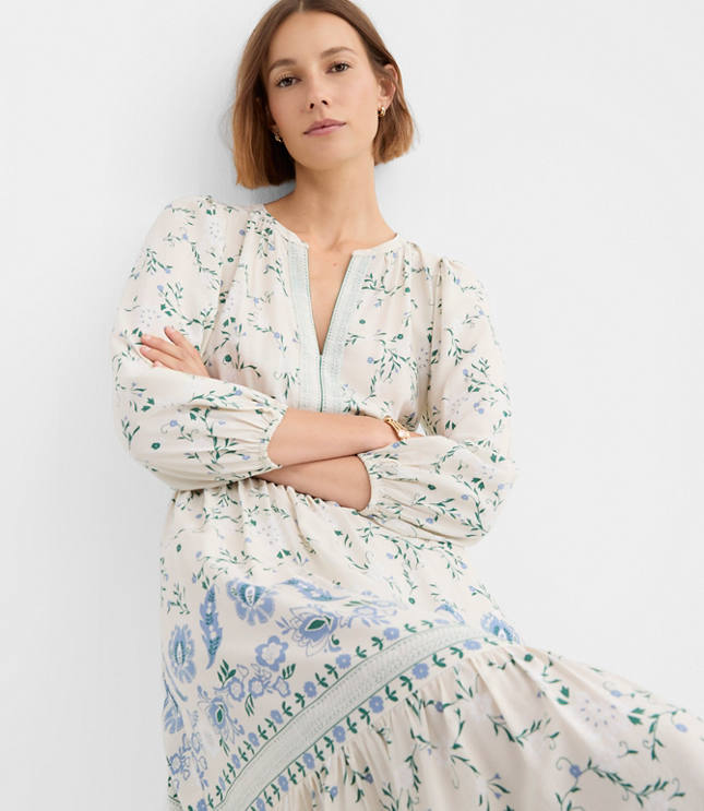 Petite Border Floral Flounce Midi Dress