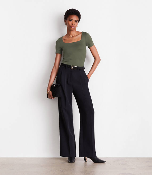 Tall LOFT Versa Crepe Drape Pleated Relaxed Straight Pants