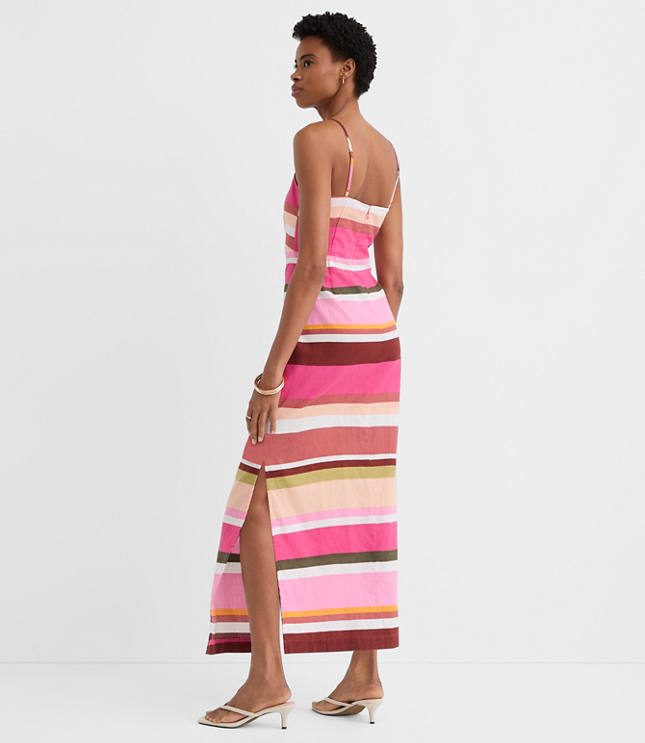 Striped Linen Cotton Strappy Midi Dress