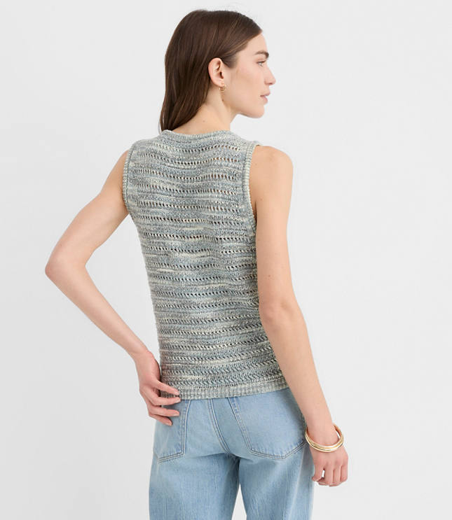 Marled Pointelle Scoop Neck Sweater Tank Top
