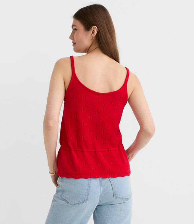 Tie Waist Pointelle Sweater Tank Top