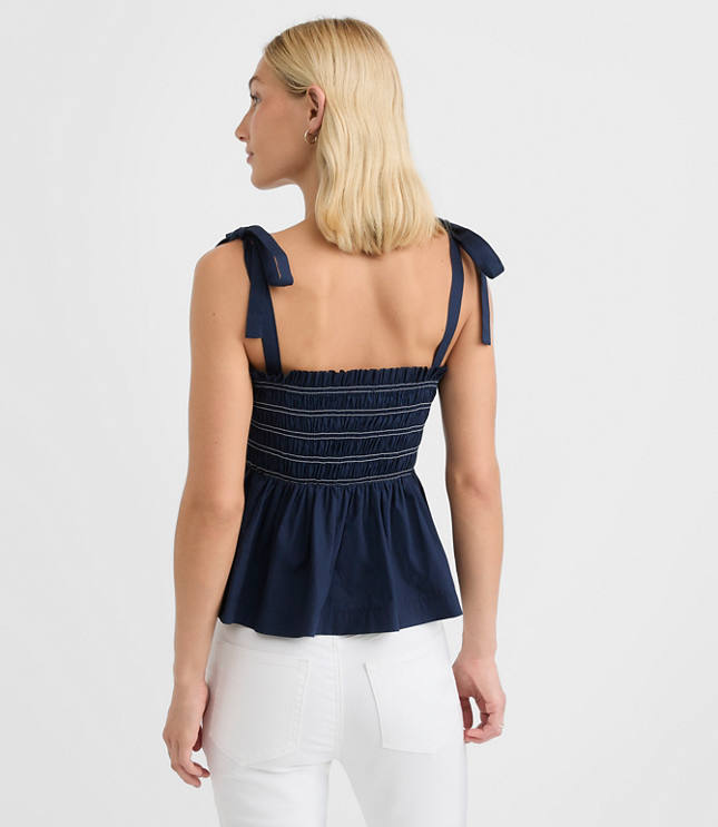 Topstitched Poplin Tie Strap Smocked Peplum Cami carousel Product Image 4