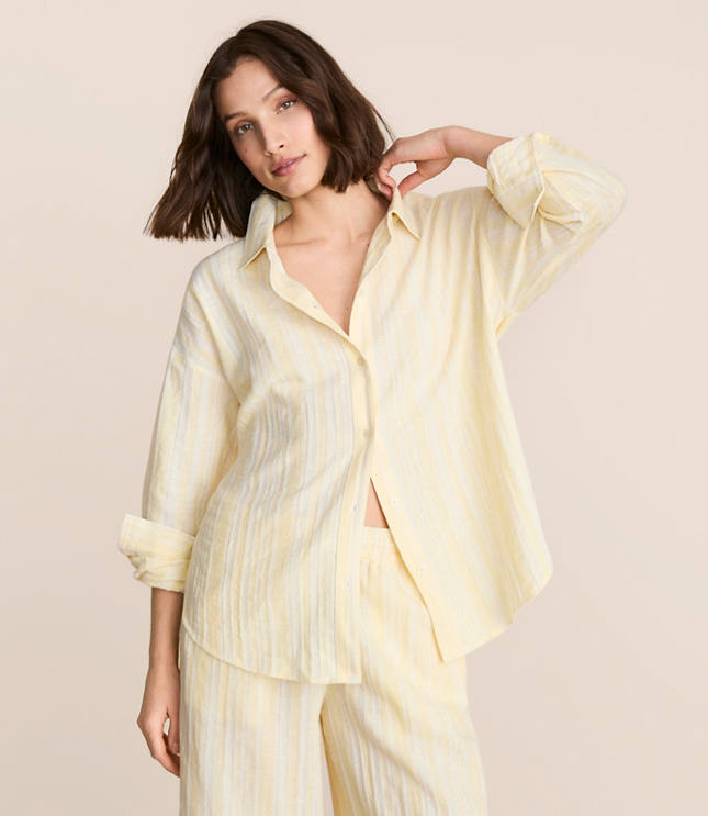 Petite Lou & Grey Striped Linen Cotton Shirt
