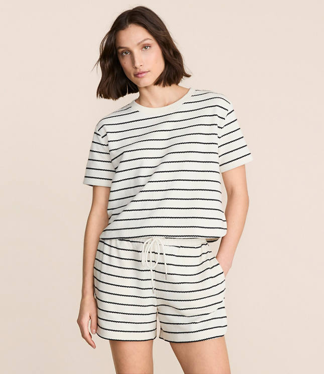 Petite Lou & Grey Striped Jacquard Rounded Hem Top