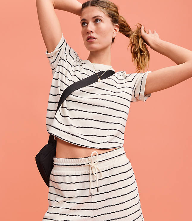 Petite Lou & Grey Striped Jacquard Rounded Hem Top