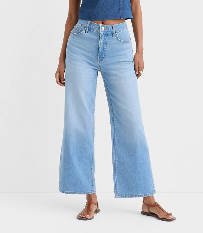 Rivete Tall Curvy High Rise Wide Leg Crop Jeans in Bright Medium Stonewash