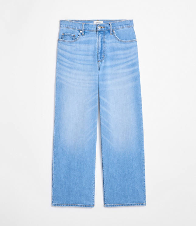 Rivete Tall Curvy High Rise Wide Leg Crop Jeans in Bright Medium Stonewash