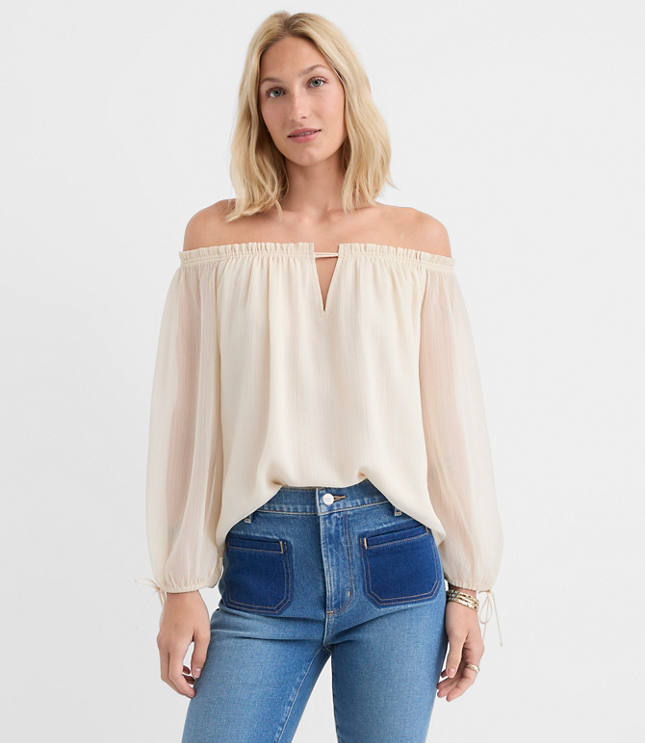 Tie Cuff Off The Shoulder Blouse