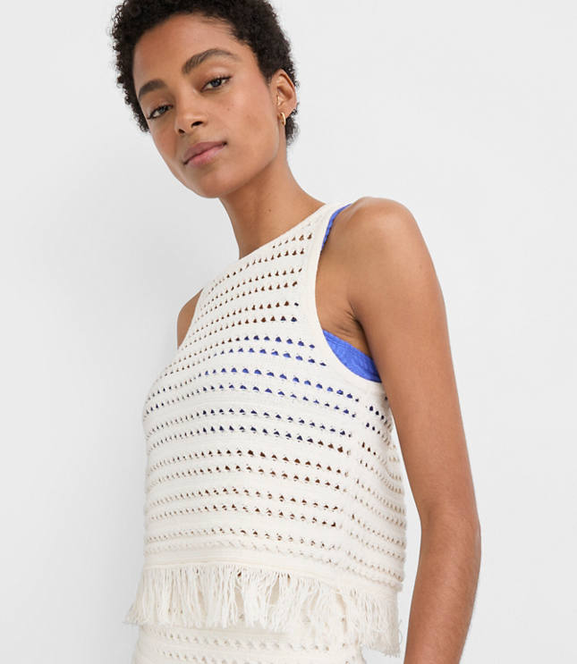 Petite LOFT Beach Stitchy Fringe Sweater Tank Top carousel Product Image 3
