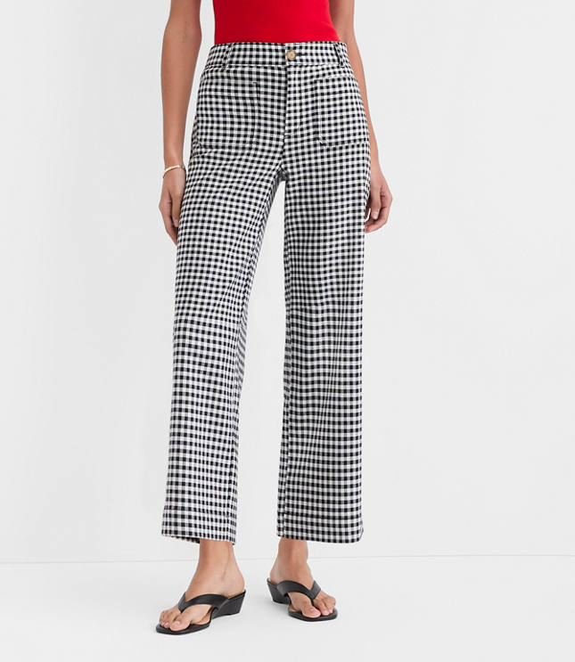 Curvy Palmer Wide Leg Crop Pants in Gingham Cotton Linen