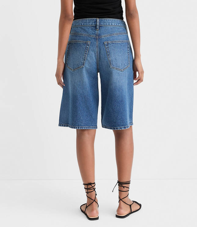 Rivete Petite Curvy High Rise Denim Bermuda Shorts in Dark Wash