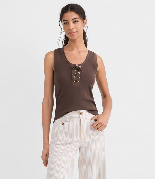 Lace Up Perfect Ribbed Scoop Neck Tank Top