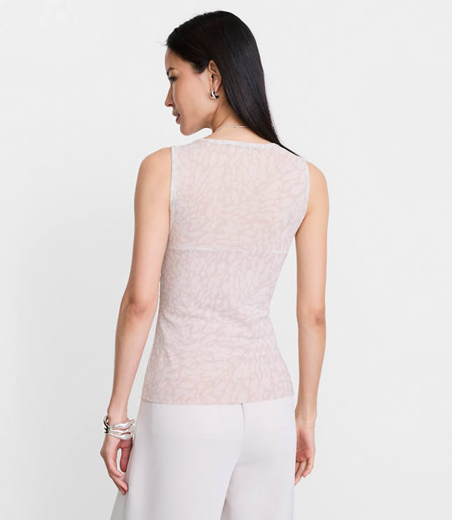 Petite LOFT Versa Animal Print Mesh Ruched Top