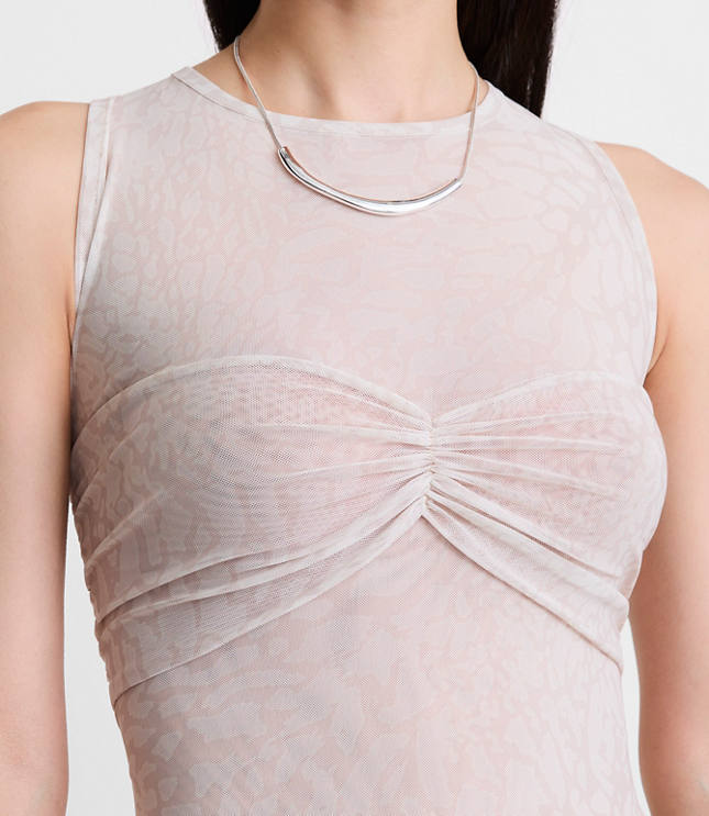 Petite LOFT Versa Animal Print Mesh Ruched Top