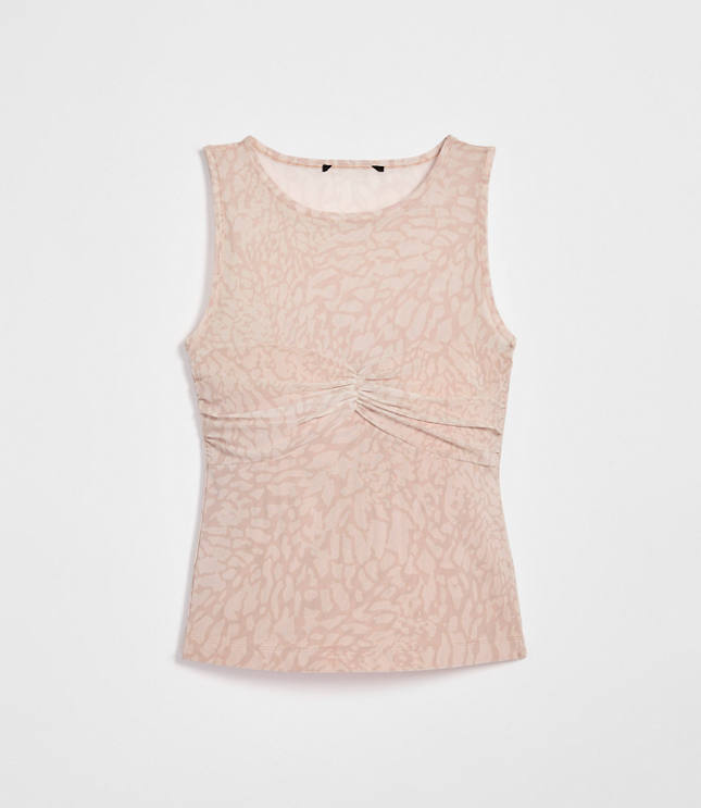 Petite LOFT Versa Animal Print Mesh Ruched Top