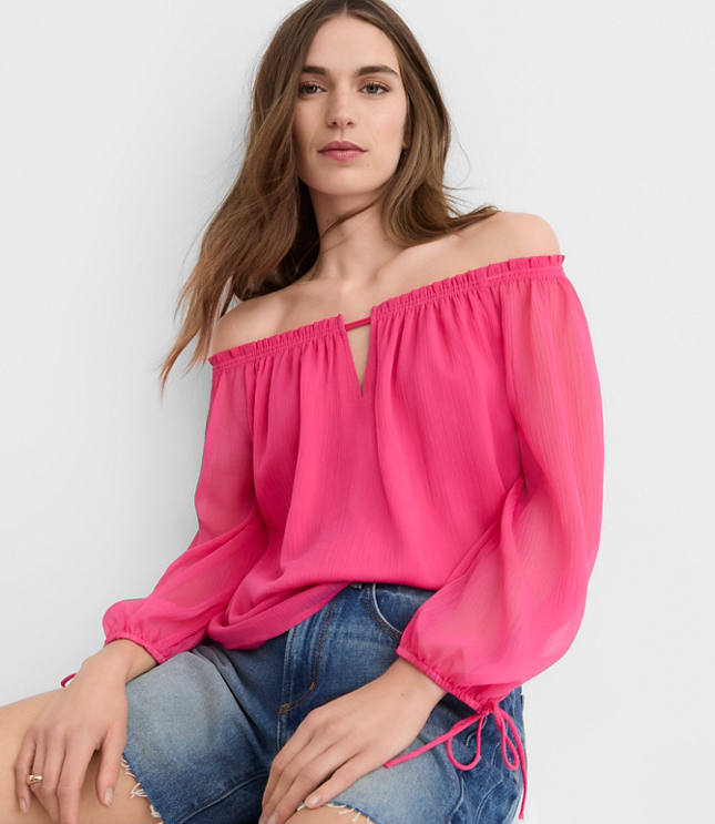 Tie Cuff Off The Shoulder Blouse