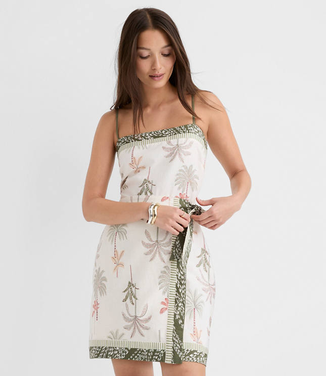 Palm Linen Cotton Sarong Mini Dress