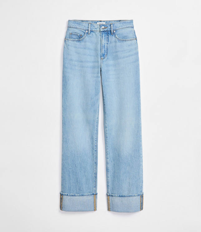 Rivete Short Cuffed Mid Rise Relaxed Straight Jeans Light Wash