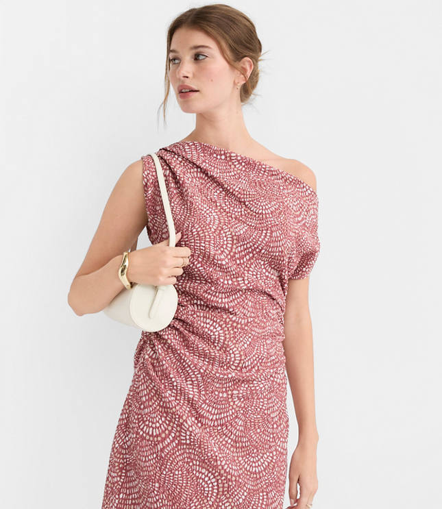 Hibiscus Stitchy Asymmetrical Ruched Mini Dress