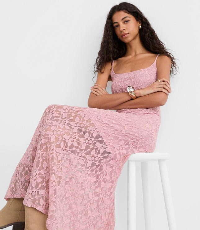 Lace Strappy Scoop Neck Midi Dress