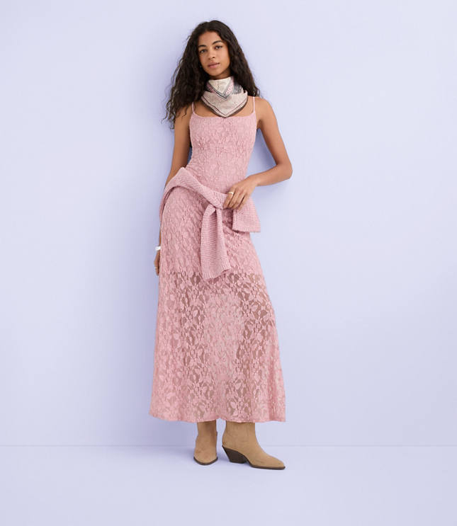 Lace Strappy Scoop Neck Midi Dress