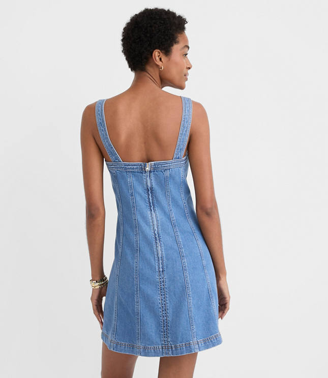 Petite Seamed Denim Mini Dress in Medium Blue carousel Product Image 3