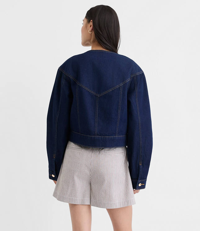 Petite Balloon Sleeve Denim Jacket in Classic Rinse Wash