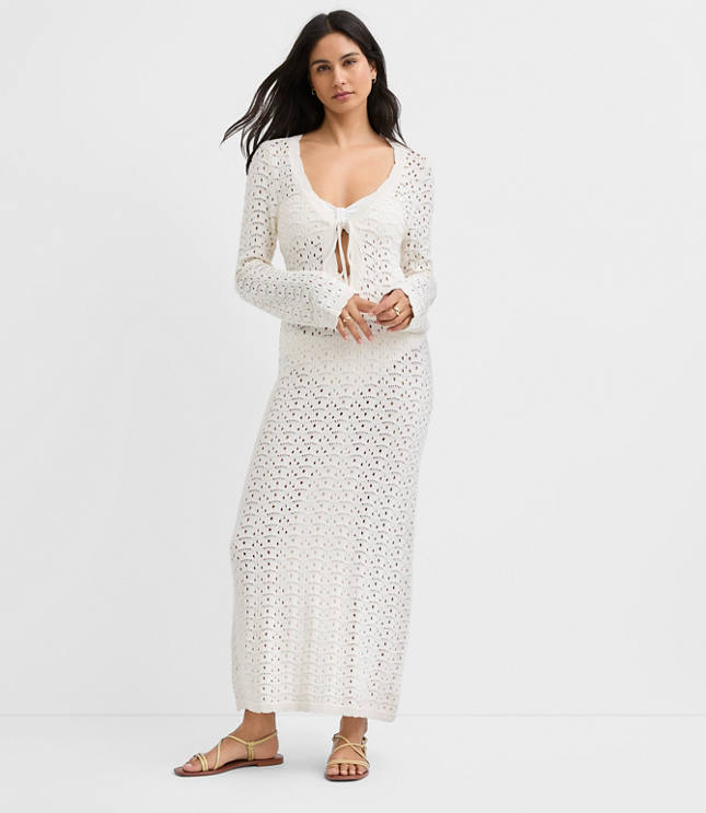 Petite LOFT Beach Pointelle Keyhole Sweater Maxi Swimsuit Coverup