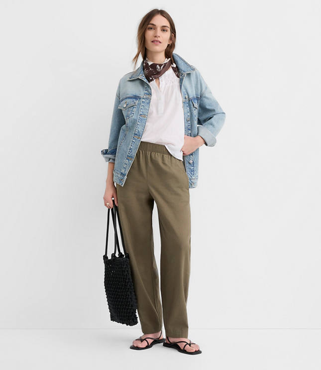 Petite Pull On Barrel Pants in Linen Cotton