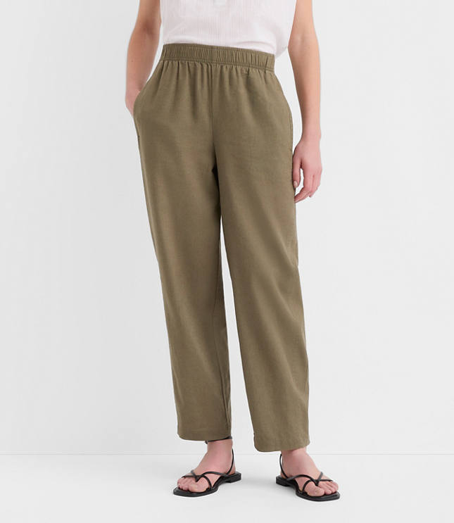 Petite Pull On Barrel Pants in Linen Cotton