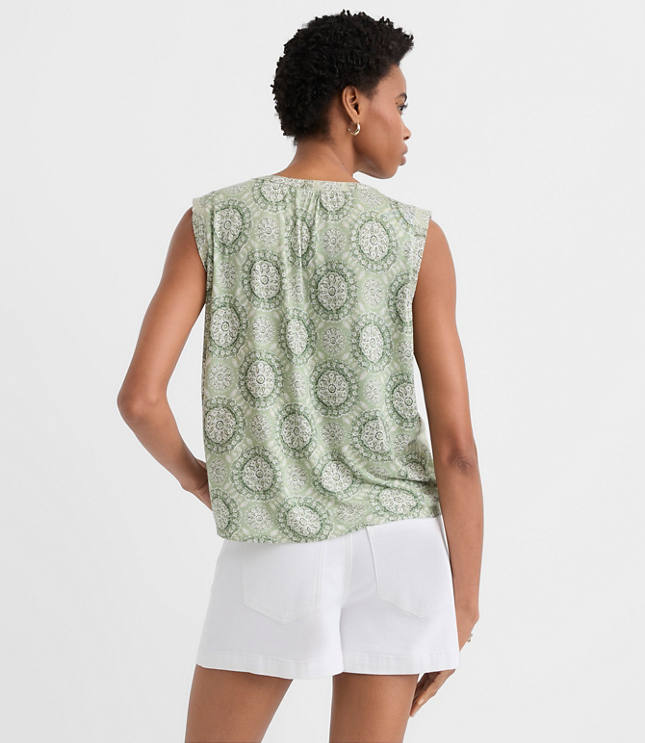 Tiled Pleated Yoke Mixed Media Shell