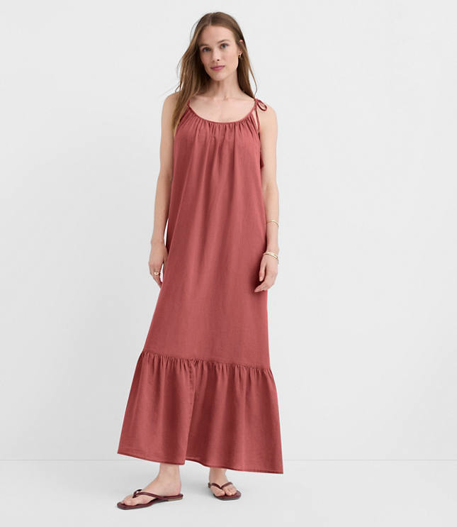 LOFT Beach Tie Strap Linen Cotton Maxi Dress
