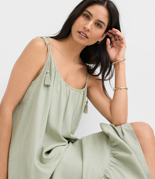 LOFT Beach Tie Strap Linen Cotton Maxi Dress