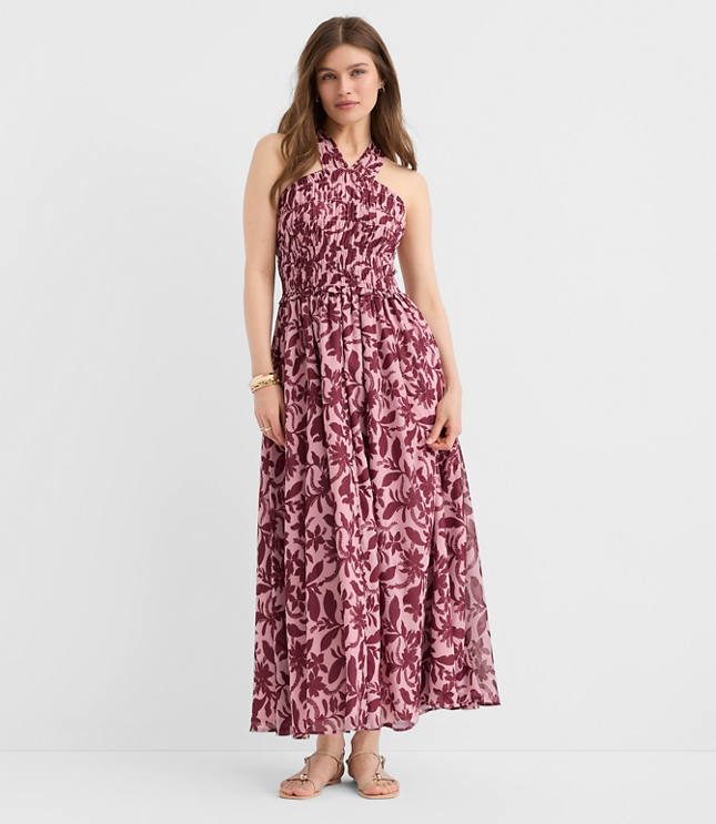 Hibiscus Smocked Maxi Halter Dress