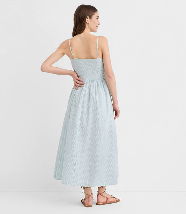 Petite Stripe Asymmetrical Ruched Midi Dress